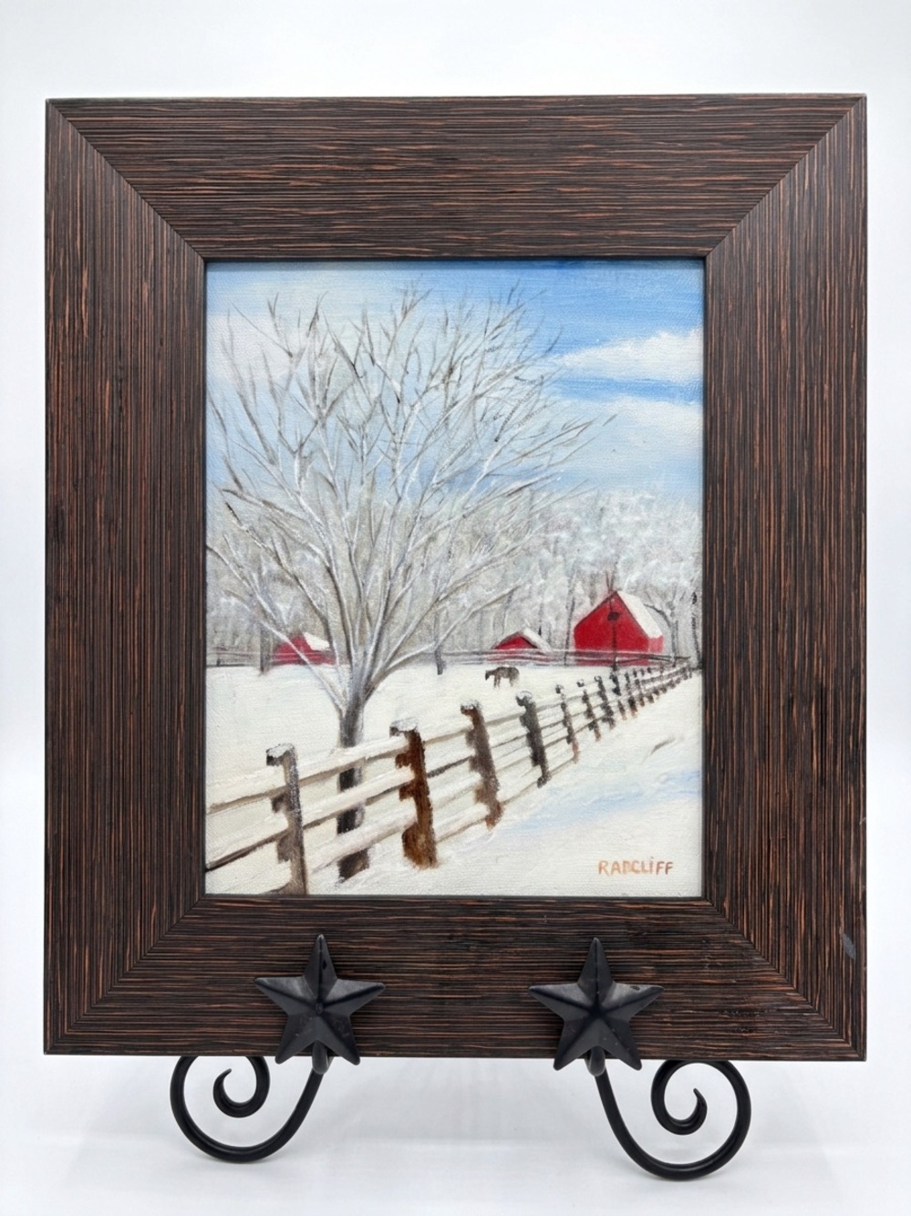 Original Framed Winter Farm Landscape Oil Painting Signed by Radcliff